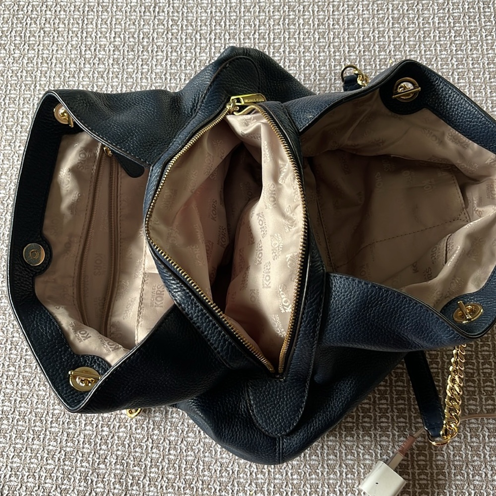 Michael Kors Navy Blue Satchel Bag with Gold Accents - Picture 4 of 5